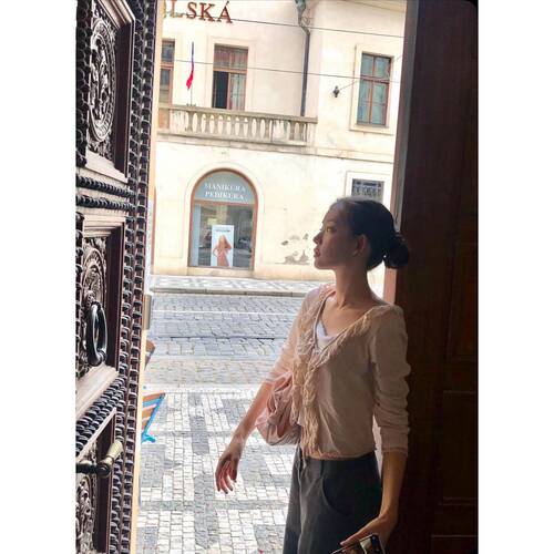 韩国小众品牌MUSED崔乂园尹恩惠崔允智同款亚麻荷叶边系带开衫