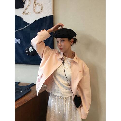 韩国小众品牌MUSED刺绣云朵口袋夹克外套