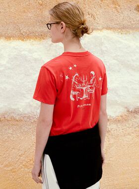 韩国小众品牌LC小马烛光晚餐印花短袖T恤