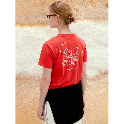 韩国小众品牌LC小马烛光晚餐印花短袖T恤