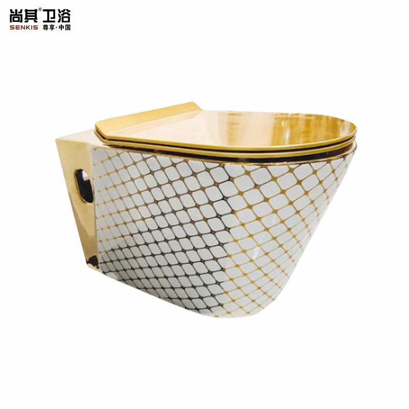 钛金挂式座便器入墙土豪金马桶彩金不褪色挂便欧美电镀金坐厕包邮