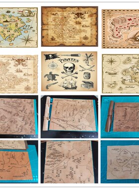 复古儿童羊皮卷藏宝图航海海盗线路图礼品古代战国线路图影视道具