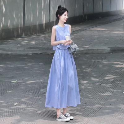 夏季新款蓝条纹时尚套装