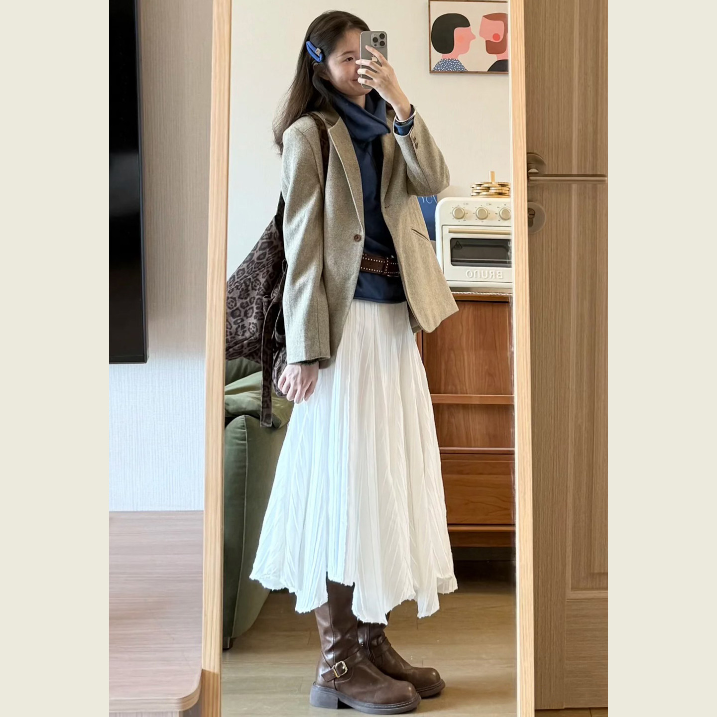 韩系英伦风棕色毛呢西装外套女秋冬简约通勤风宽松显瘦呢子上衣