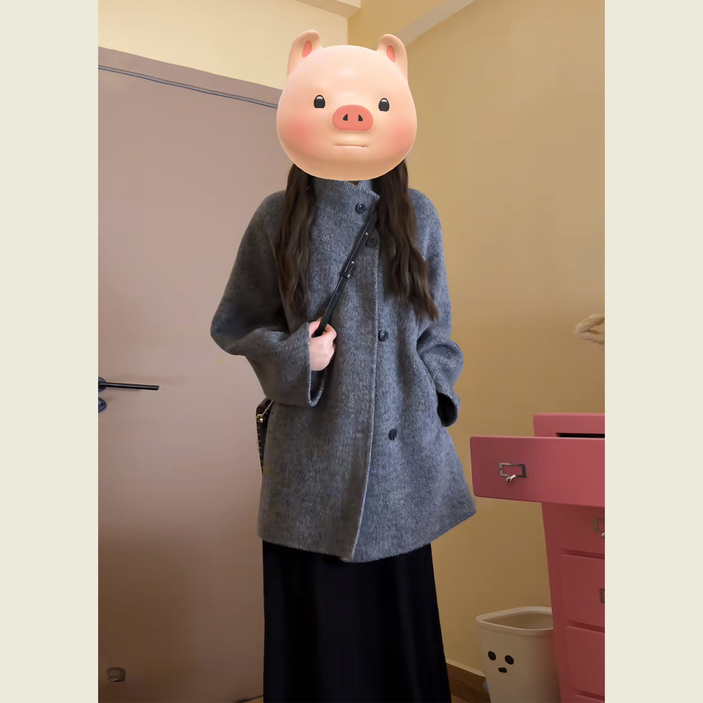 简约灰色立领宽松显瘦毛呢外套女秋冬季小个子中长款百搭呢子大衣