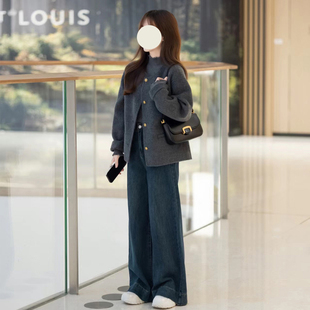 小香风灰色毛呢外套女秋冬英伦风高级感韩系复古小个子气质短外套