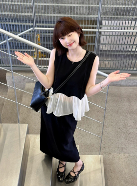 简约通勤黑色时尚套装女夏季显瘦减龄无袖上衣高腰半身裙两件套