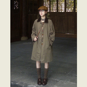 复古日系茶褐色风衣外套女春秋新款 休闲大衣 设计感彩色纽扣中长款