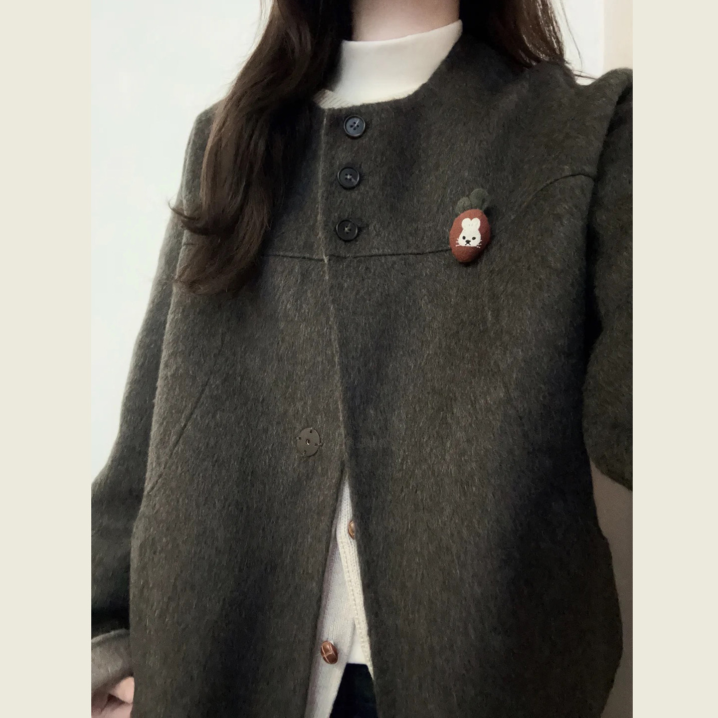 复古咖色宽松显瘦呢子大衣