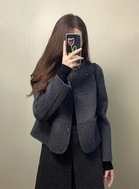 法式灰色小香风毛呢外套女秋冬季新款高级感气质名媛短款呢子上衣