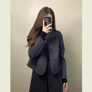 法式灰色小香风毛呢外套女秋冬季新款高级感气质名媛短款呢子上衣