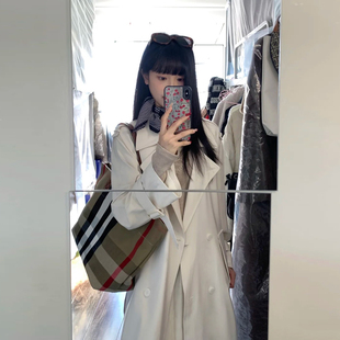 韩系温柔白色翻领双排扣风衣女春秋季英伦风中长款宽松廓形外套