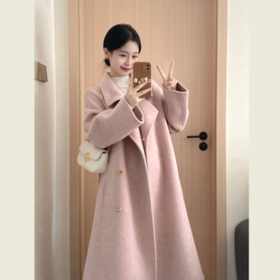 韩版温柔风减龄粉色毛呢外套女秋冬季新款时尚休闲中长款呢子大衣