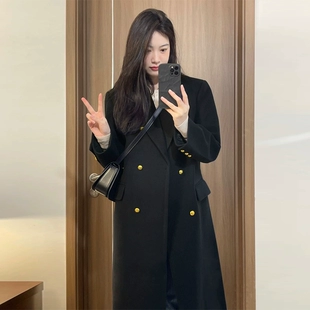 黑色小个子毛呢外套女中长款 高级感韩系赫本风呢子大衣2022秋冬季