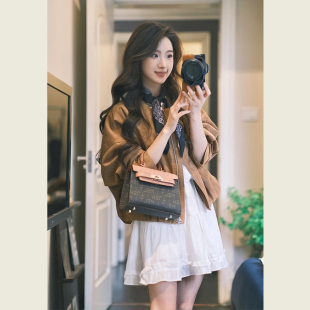 美拉德穿搭棕色翻领夹克外套女春秋季 上衣 韩系简约宽松显瘦开衫