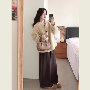 淡黄色单排扣毛呢外套女秋冬季韩系小个子宽松圆领短款呢子大衣