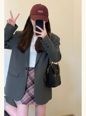 高级感灰色小个子西装外套女早春秋装韩版一粒扣宽松休闲西服
