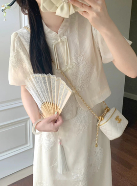 新中式轻国风上衣佛系清冷感禅意风改良旗袍裙连衣裙女夏两件套
