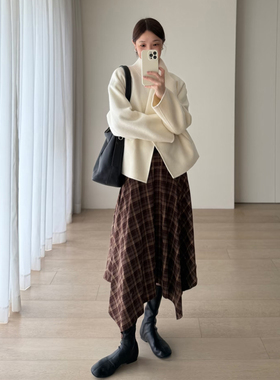 韩系奶白色立领百搭呢子大衣女秋冬新款小个子慵懒风短款毛呢外套