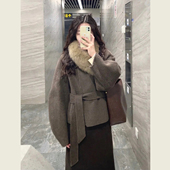 棕色极简风宽松短款 呢子上衣女秋冬季 小个子通勤气质显瘦毛呢外套