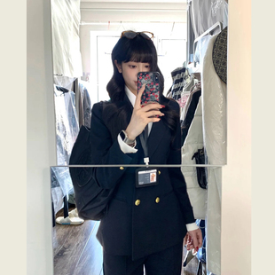 藏青色职业西装套装女士大学生公考面试正装通勤西装裤子两件套