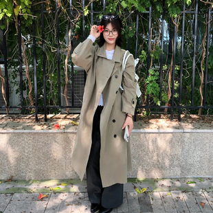 英伦风军绿色翻领单排扣风衣女春秋新款慵懒松弛感休闲百搭外套