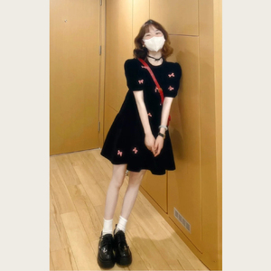 清仓！小个子高级感小黑裙蝴蝶结短裙女夏季韩系赫本风黑色连衣裙