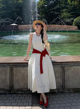 法式极简风高级感白色背心连衣裙女夏季新款通勤显瘦A字无袖长裙