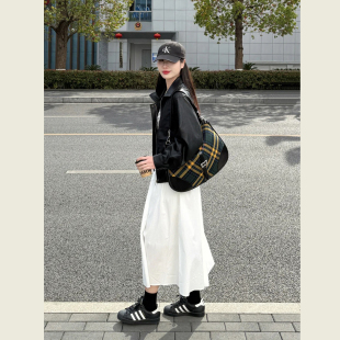 简约廓形黑色翻领宽松皮衣女春秋季 小个子宽松休闲百搭夹克上衣