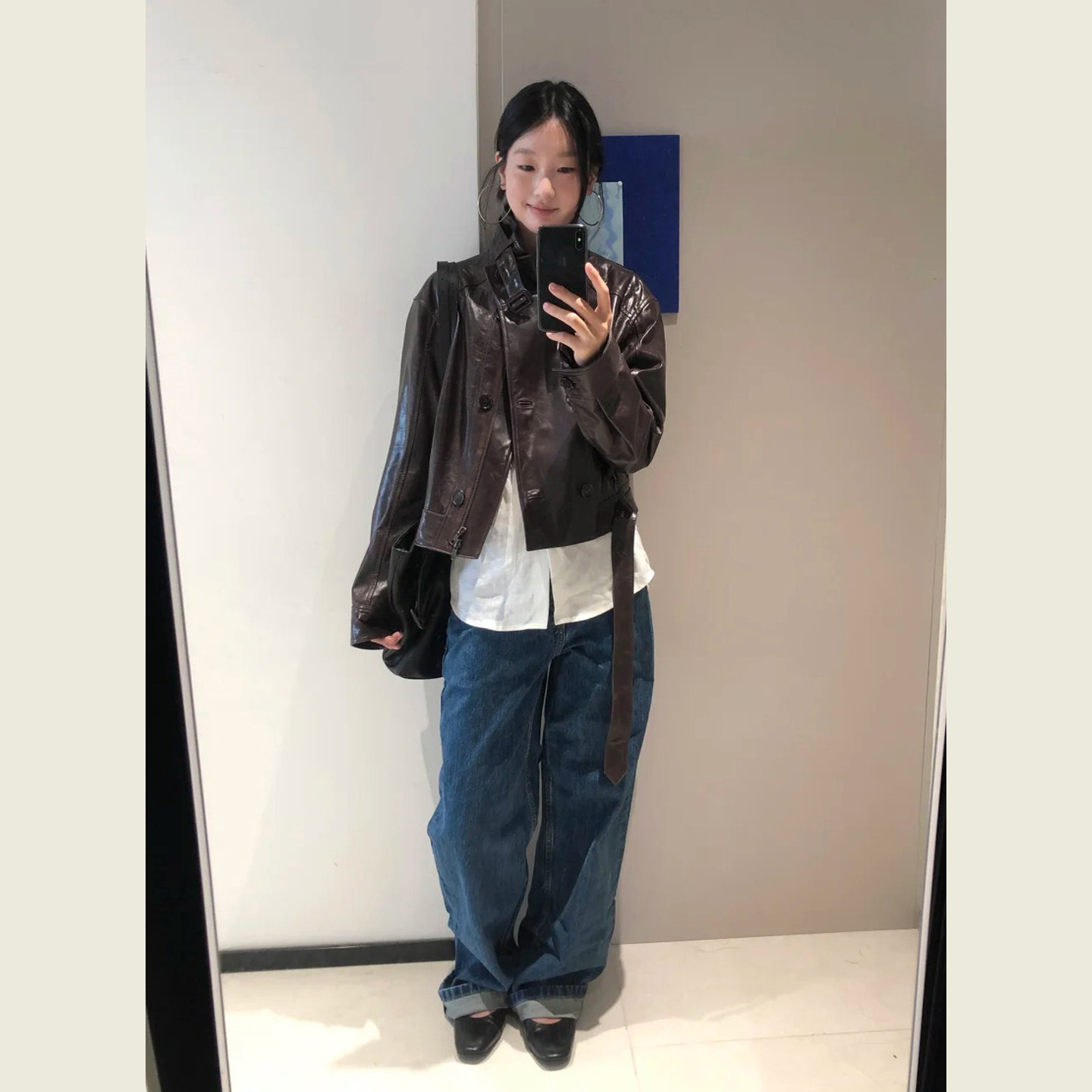 复古紫色立领双排扣机车外套图片