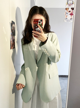 嫩茶绿色小个子西装外套女春秋装高级感韩版宽松气质休闲西服