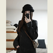 黑色立领双排扣西服上衣女秋冬季 通勤气质收腰显瘦西装 呢子外套