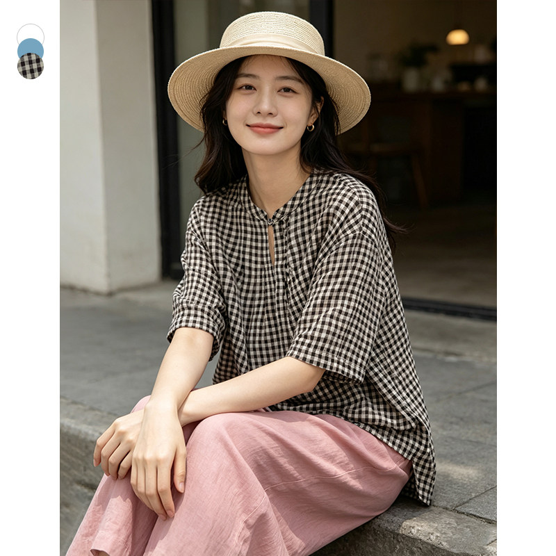 全亚麻新中式立领盘口衬衫