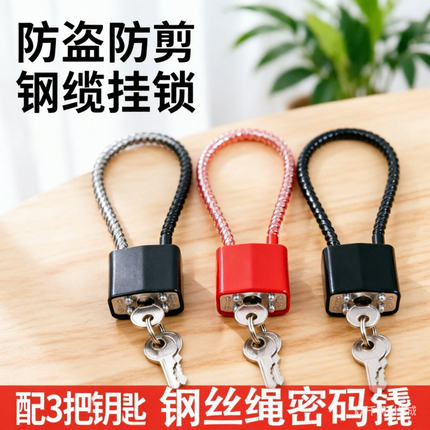 钢丝挂锁密码锁电动车筐篮柜子门钥匙小锁头盔锁软长绳锁头盔锁