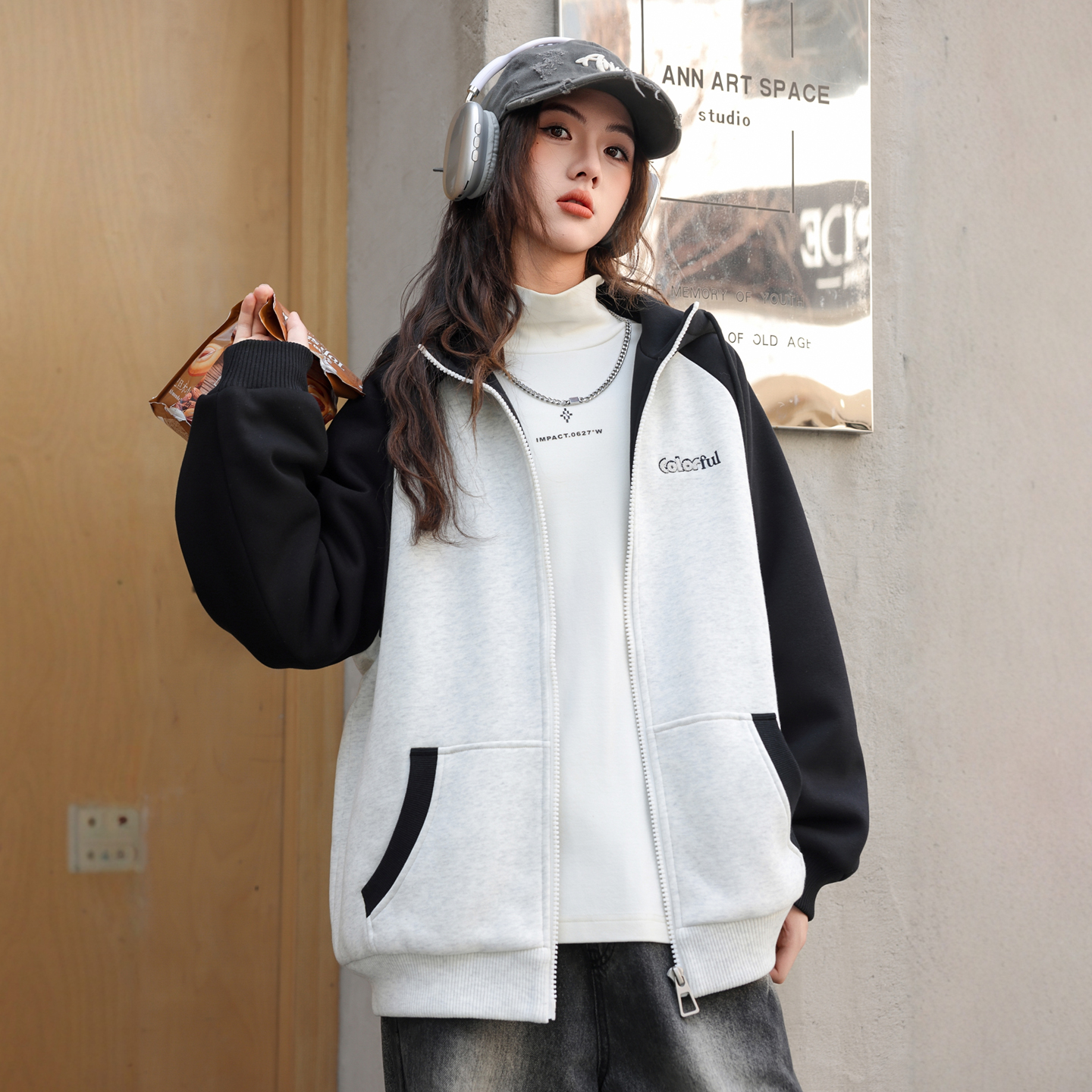 女大童加棉外套骄骄虎2025冬季新款加厚针织连帽棉服初中生潮7535