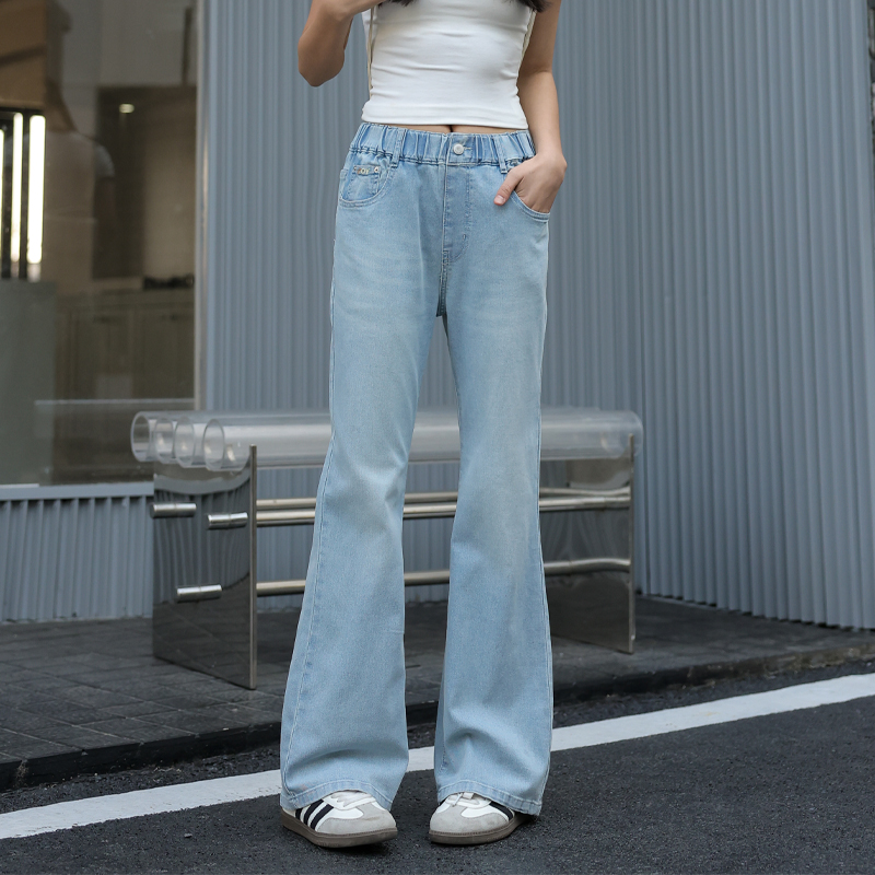 女大童夏季薄款牛仔裤骄骄虎2025新款初中生青少年微喇裤长裤7156