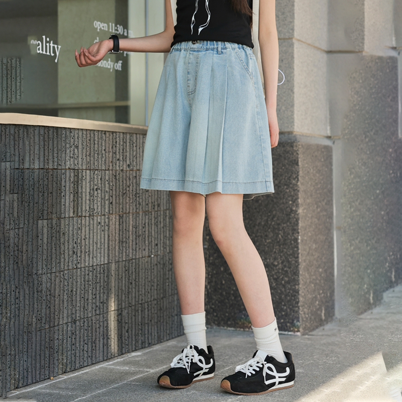 女大童夏季牛仔短裤骄骄虎2025新款初中生洋气学生裙裤松紧腰7161
