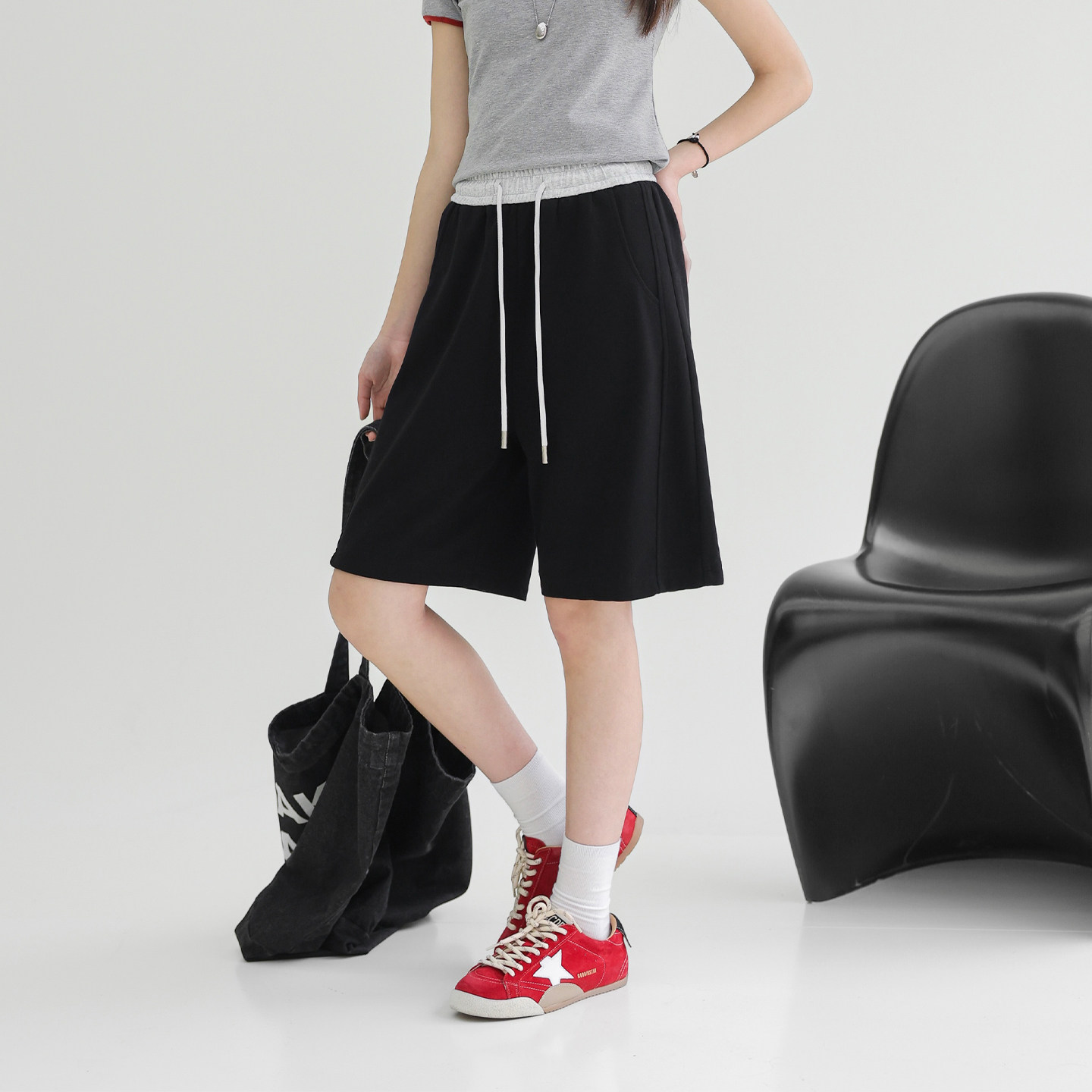 女童运动短裤2026新款骄骄虎初中生高中生针织棉运动裤五分裤9165