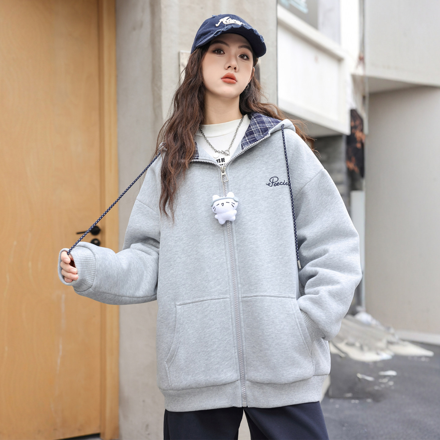 女大童夹棉连帽针织外套骄骄虎2025冬季新款初中生高中生棉服7530