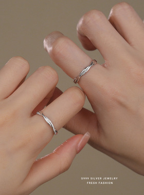 s999纯银莫比乌斯情侣戒指简约时尚小众指环百搭足银交织对戒代发