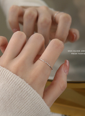 韩版麻花素圈细戒指女s925纯银极简风百搭叠戴指环开口食指戒