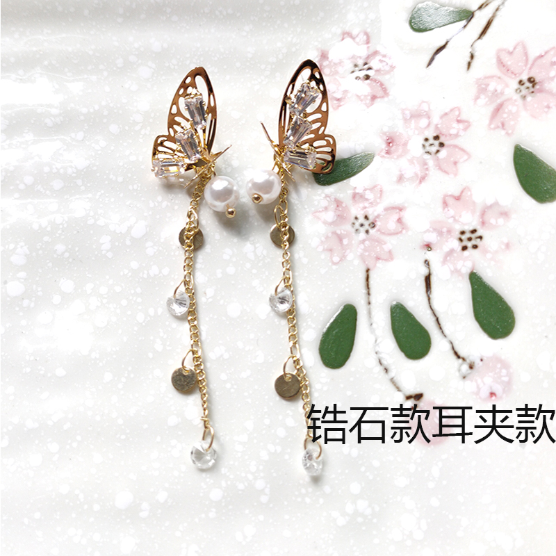 日本手作风超精致镂空锆石闪耀优雅长款银针耳钉树脂耳夹耳饰女