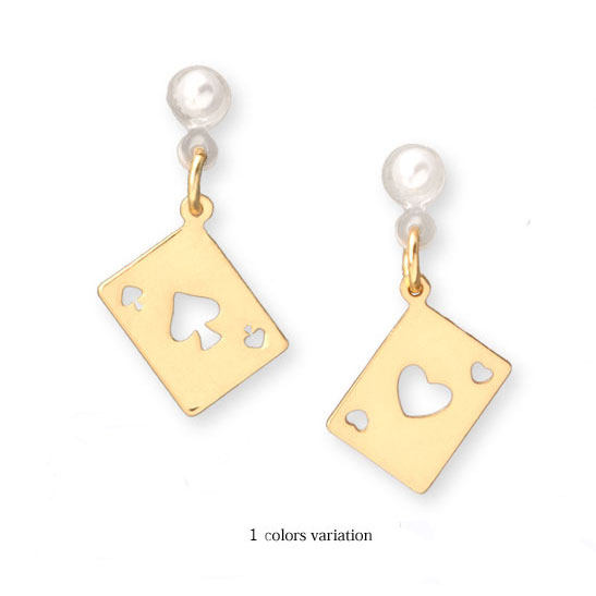 日本订单爱丽丝系列红桃与黑桃扑克牌耳钉耳夹无耳洞耳饰耳坠简约