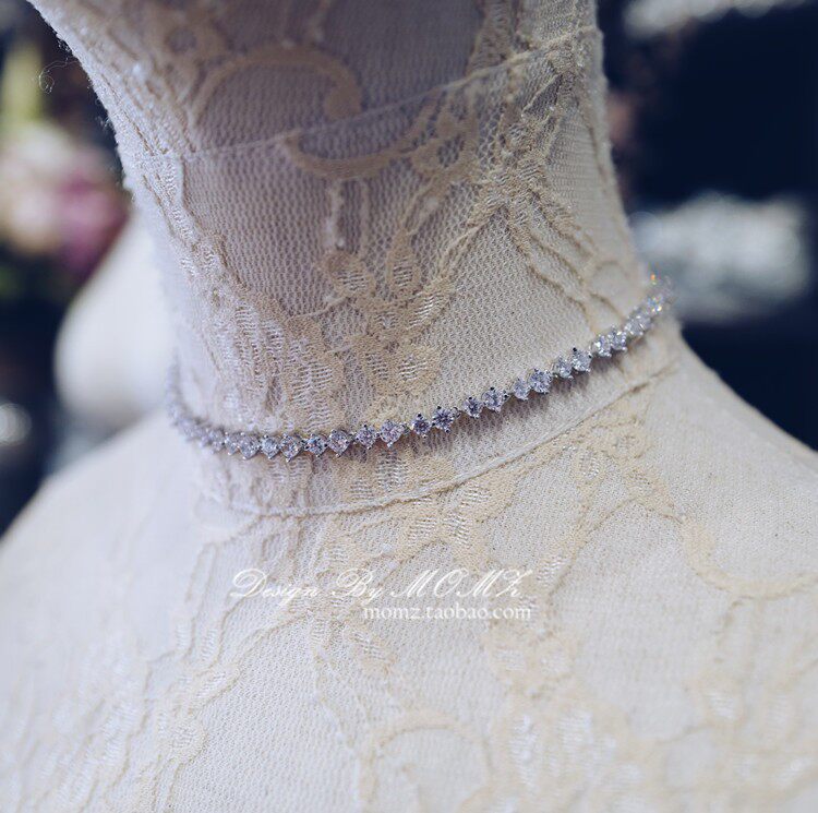 新娘颈链晚礼服婚纱配饰结婚抽拉后背项链长款性感背饰简约银色女