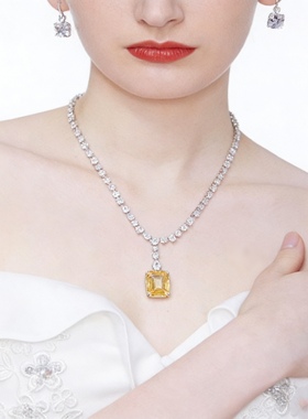 高级感新娘结婚主婚纱配饰晚宴抹胸一字肩礼服项链轻奢黄钻锁骨链