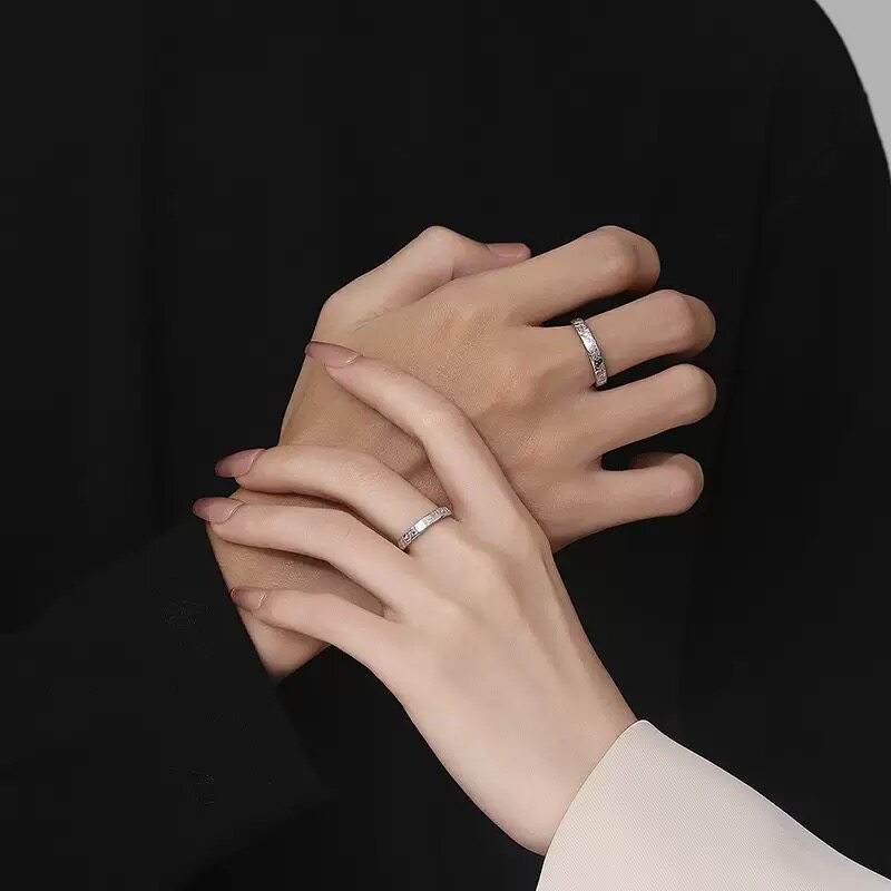 999足银情侣对戒纯银戒指男女一对刻字可调时尚情人节开口小王子