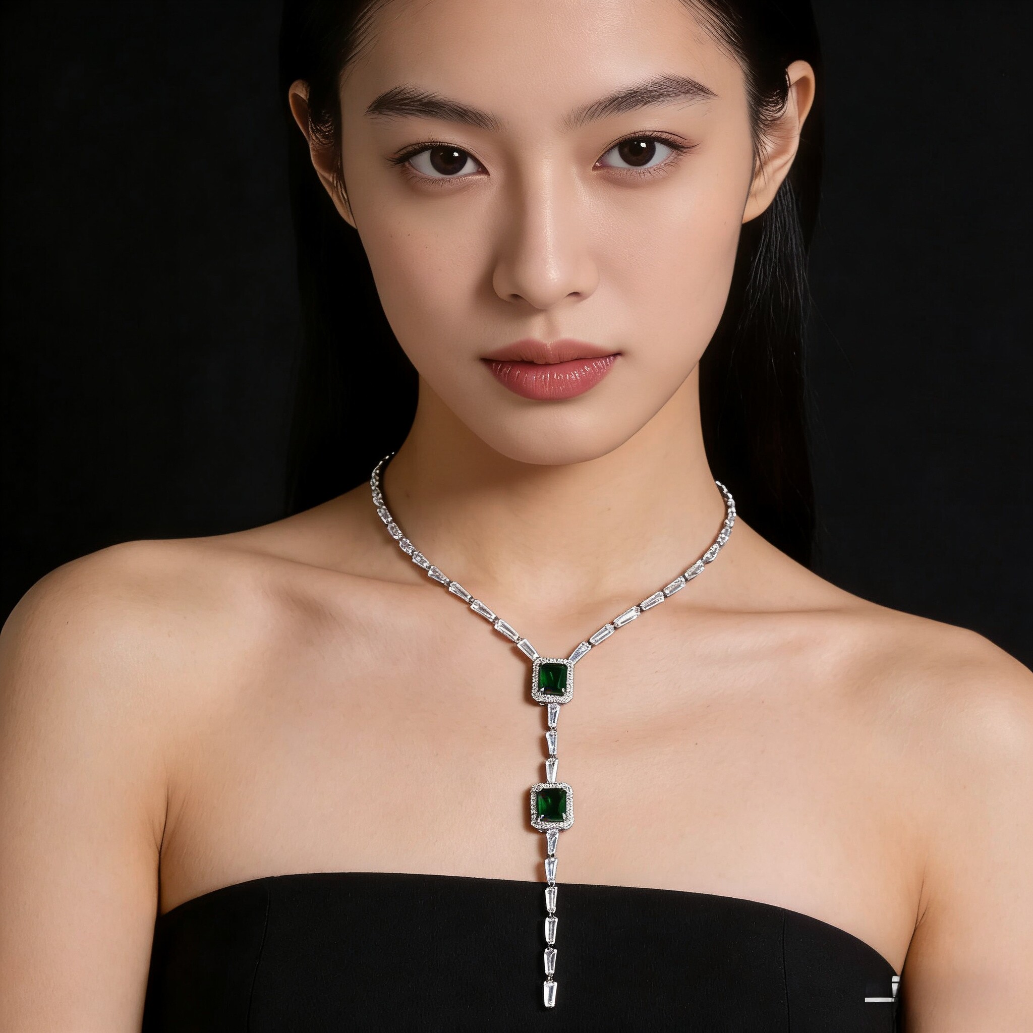 魔猫昭昭轻奢绿色锆石新娘项链