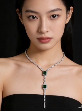 魔猫昭昭轻奢绿色锆石新娘项链