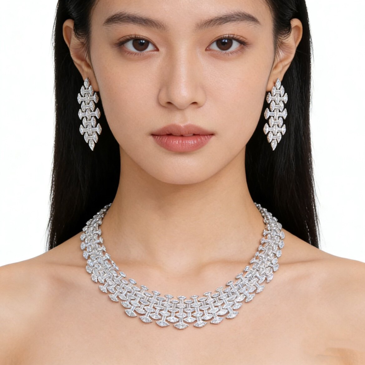 法式镀金镶嵌新娘主婚纱礼服晚宴项链套装小众设计感轻奢高级大气