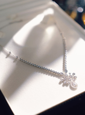 法式一字肩晚礼服高定轻奢925纯银镀金锆石项链欧美时尚大气高级